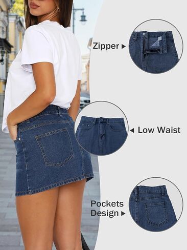 Denim Skort Women Casual Mini Jean Skirt Stretch Low Waisted Jean Skirt for Women Zip Fly Denim Skirt in Saudi Arabia