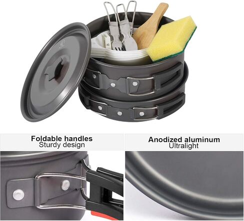 REDCAMP 14 PCS Camping Cookware Mess Kit Camping Gear Campfire Utensils Lightweight Stackable Pot Pan Bowls Soup Spoon with Storage Bag for Camping, Backpacking, Outdoor Cooking and Picnic, Orange in Kuwait