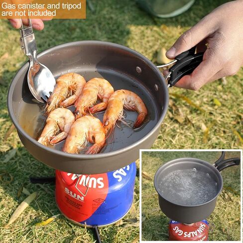 REDCAMP 14 PCS Camping Cookware Mess Kit Camping Gear Campfire Utensils Lightweight Stackable Pot Pan Bowls Soup Spoon with Storage Bag for Camping, Backpacking, Outdoor Cooking and Picnic, Orange in Kuwait