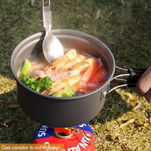 REDCAMP 14 PCS Camping Cookware Mess Kit Camping Gear Campfire Utensils Lightweight Stackable Pot Pan Bowls Soup Spoon with Storage Bag for Camping, Backpacking, Outdoor Cooking and Picnic, Orange in Kuwait