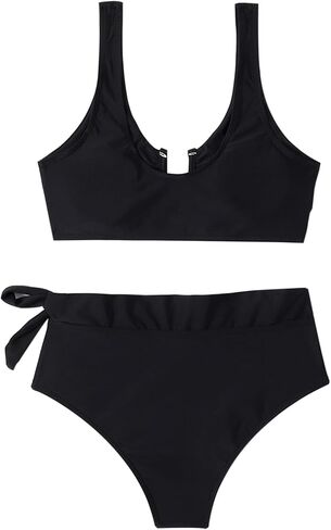 Solid Bathing Suit for Women Two Piece Bikini Sets Ribbed Sexy T Back Bottom Triangle Top with Elastic Straps in Saudi Arabia