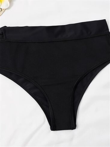 Solid Bathing Suit for Women Two Piece Bikini Sets Ribbed Sexy T Back Bottom Triangle Top with Elastic Straps in Saudi Arabia