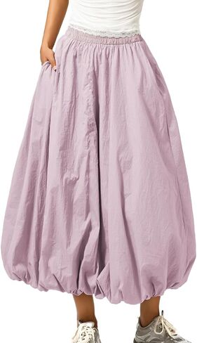 Bubble Midi Skirt with Pockets, Puffy Hem Maxi Long Skirts for Women, Balloon Going Out Concert Outfits in Saudi Arabia