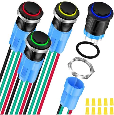 4 قطع 12 ملم مفتاح زر ضغط LED ذاتي القفل غلاف أسود IP65 مفتاح زر ضغط مقاوم للماء 1NO1NC مع مقبس سلك LED أحمر/أصفر/أزرق/أخضر وغطاء أسلاك لسيارة القوارب البحرية in Kuwait