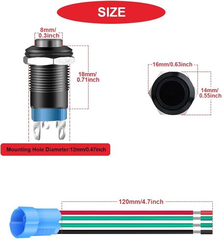 4 قطع 12 ملم مفتاح زر ضغط LED ذاتي القفل غلاف أسود IP65 مفتاح زر ضغط مقاوم للماء 1NO1NC مع مقبس سلك LED أحمر/أصفر/أزرق/أخضر وغطاء أسلاك لسيارة القوارب البحرية in Kuwait