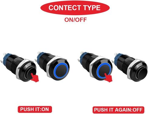 4 قطع 12 ملم مفتاح زر ضغط LED ذاتي القفل غلاف أسود IP65 مفتاح زر ضغط مقاوم للماء 1NO1NC مع مقبس سلك LED أحمر/أصفر/أزرق/أخضر وغطاء أسلاك لسيارة القوارب البحرية in Kuwait