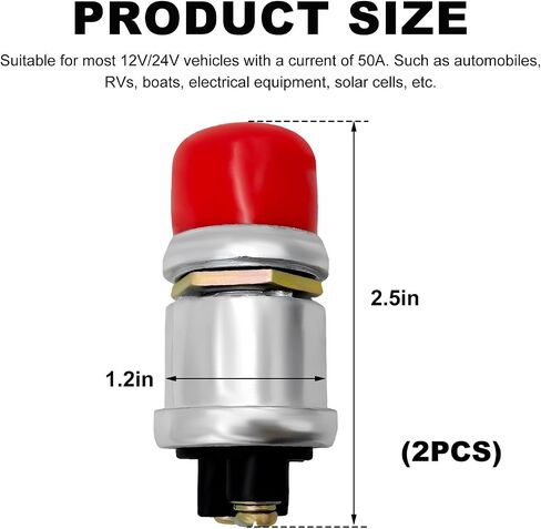 2 PCS Push Button Momentary Starter Switch, 12V/24V Horn Engine Start Switch Replacement, Waterproof Momentary Switch Starter for Truck Tractor Marine Boat, Car Accessories (Black) in Saudi Arabia