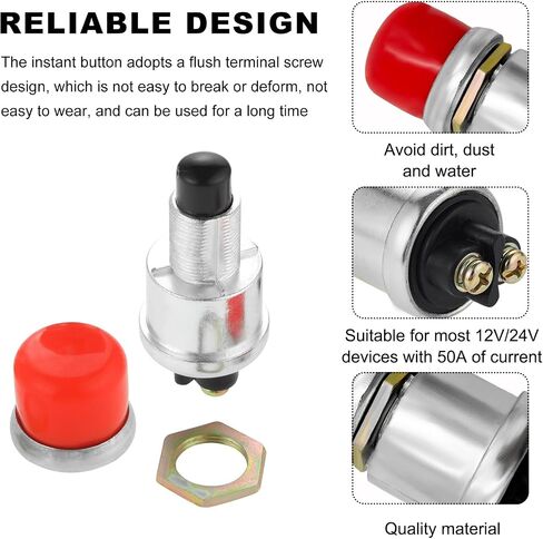 2 PCS Push Button Momentary Starter Switch, 12V/24V Horn Engine Start Switch Replacement, Waterproof Momentary Switch Starter for Truck Tractor Marine Boat, Car Accessories (Black) in Saudi Arabia
