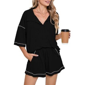 Pink Queen Womens 2 Piece Pajama Sets Short Sleeve Tops Lounge Sets Casual 2 Piece Outfits Summer Short Sets Loungewear