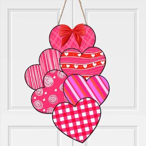 Yalikop Valentine's Day Door Decor 15" Wooden Heart Valentine's Day Hanging Sign Wood Hanging Wall Plaque Sign Valentine Wreaths for Front Door Wedding Party Farmhouse Home Room Bedroom Decoration