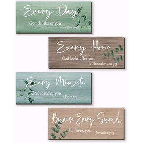 FENCORDAR 4 Pieces Bible Verses Wall Decor Christian Wall Decor Wooden Religious Wall Sign Rustic Wall Art Inspirational Prayer Decorations Gifts for Home Bedroom Bathroom Living Room(Retro 10x4)