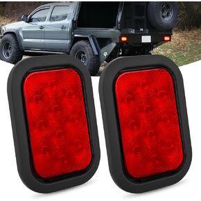 Nilight 5" X 3" Rectangular Trailer Tail Light 2 PCS Red 10 LED Brake Stop Turn Marker Light IP67 Waterproof w/Flush Mount Grommets Plugs for 12V Truck ATV UTV Trailer Bus RV Camper