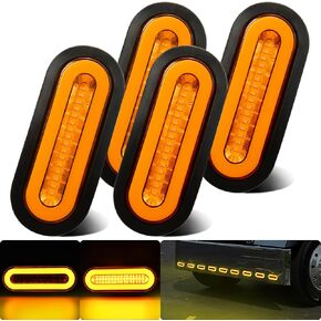 4Pcs 6" inch Oval LED Trailer Boat Halo Parking Turn Signal Tail Lights Amber 52 LEDs w/Rubber Grommet Sealed Waterproof IP67 for Truck/RV/Van, DC 12V