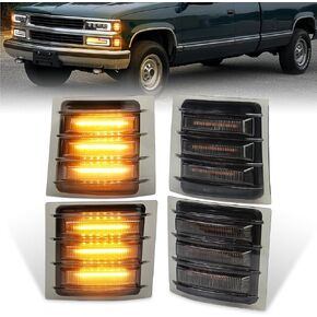 LED Side Marker Lights with Amber Sequential Turn Signal Side Corner Lights Somked Lens Compatible with 1994-1998 Chevy C/K 1500 2500 3500 Suburban Silverado Tahoe Yukon