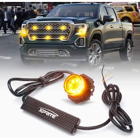 Xprite White Amber LED Hideaway Strobe Lights Kit, Emergency Caution Hazard Warning Flashing Light Bulb for Grille Headlight Taillight Surface Mount, Construction Vehicles Tow Trucks ATV UTV Cars 4PCS