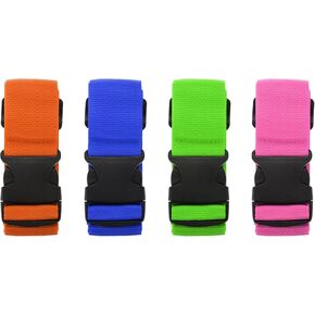 HARFINGTON 4pcs Luggage Straps 74" x 2" Adjustable Buckle Luggage Connector Straps Nylon Suitcase Belt Strap Packing Accessories for Luggage Wraps Suitcases and Bags, 4 Colors