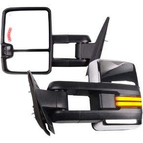 Towing Mirrors Fit for 2007-2013 For Chevy Silverado For GMC Sierra Tow Mirrors with Power Heated Turn Signal Light Width Light 1 Pair of Mirrors Left Side and Right Side Black