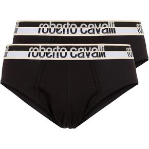 ROBERTO CAVALLI Black Cotton Jersey Stretch Brief Slip-2-Pack- for mens