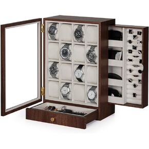 Homde Watch Box: A Watch Box for Men Jewelry Organizer with Real Glass Watch Case and A Watch Box Wooden Display: Large Wood Storage for Men's Nightstand - Timeless Home Organizer (L Size)