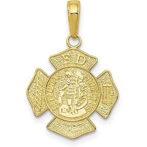 10k Yellow Gold Protect Us Saint Florian Words On Firefighter Badge Pendant 17 mm x 15 mm