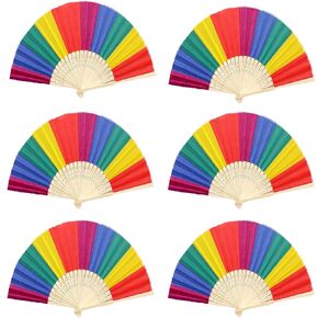 6 Pack Rainbow Folding Fans, Hand Fans Rainbow Themed-Party Decoration Party Favors