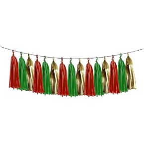 Christmas Green Red Papery Gold Party Decoration Tassels 15Pcs, Christmas Party Decorations Birthday Party Home Decoration Christmas Gathering Surprise Voorpleasy