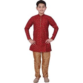 طقم كورتا هندي للأولاد ملابس تقليدية زهور حريرية (S-117)