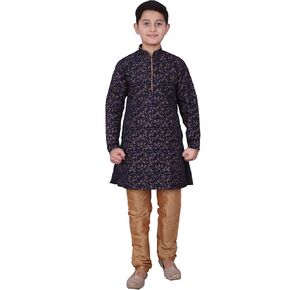 Boy's Indian Kurta Set Traditional Clothes Silk Floral (S-117)