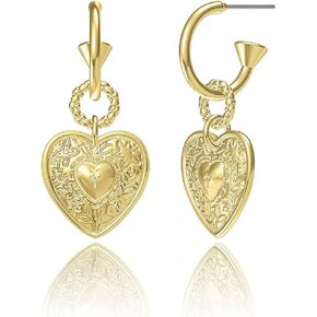 14K Gold Plated Heart Earrings for Women, Half Hoop Earrings, Love Drop Dangle Earrings, Gifts by Febsky