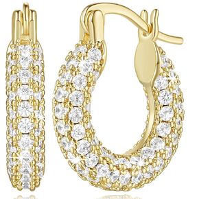 Gold Hoops Earrings for Women 14K Gold Earrings Small Gold Hoop Earrings Round Thick Gold Hoop Earrings with Cubic Zirconia 16 mm*4 mm