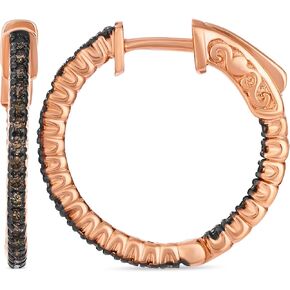 Le Vian 1/2 or 1 Carat Chocolate Diamond Inside Out Hoop Earrings for Women I 14k Gold Earrings for Her (Brown, 0.50 or 1.00 cttw) 4-Prong Setting Round Diamond Earrings I Hinged Hoops
