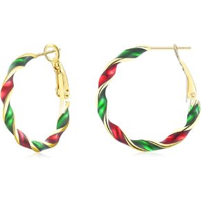CERSLIMO Christmas Earrings for Women, Lightweight Xmas Holiday Colorful Candy Gold Big Hoop Earrings Christmas Party Gifts, 30/40/50mm