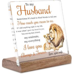 Gifts for Husband from Wife Lion Themed Loving Acrylic Plaque Gifts - Romantic Birthday Gifts for Husband Home Office Desk Decorations, Christmas, Wedding Anniversary, Valentine's Day and Father's Day