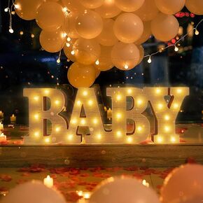 16.9×5.7×1.2IN Wooden LED BABY Light Up Letter Baby Marquee Light Up Letter, Warm White Baby Letters for Baby Shower Baby Sign Perfect for Baby Shower, Home Bedroom Nursery Table Wall Decor