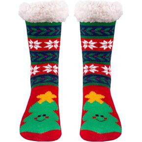 Evankin Christmas Socks High Fuzzy Slipper Socks Indoor Warm Wool Socks Skid Long Thick Boot Socks Green/Red/White