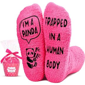 HAPPYPOP Funny Panda Gifts for Women Girls Gifts for Her, Novelty Panda Socks Fun Crazy Silly Pink Fuzzy Socks, Christmas Stocking Stuffers