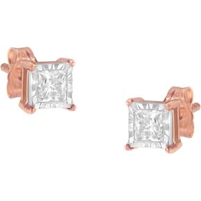 .925 Sterling Silver 1/8-1/2 Cttw Princess-Cut Near Colorless Diamond Square Solitaire Miracle-Plate Stud Earrings (J-K Color, I2-I3 Clarity) - Choice of 14K Gold or Rhodium Color