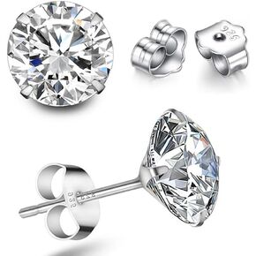TTVOVO 925 Sterling Silver Stud Earrings Princess Cut Cubic Zirconia Sparkling CZ Diamond Earrings for Women Men Ear Studs Piercing Earrings Nickle-Free Hypoallergenic Jewelry Gifts 4MM-8MM Available