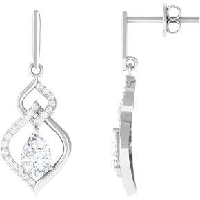 Certified Moissanite Diamond Drop Earrings, D-Vs1 Quality, Moissanite Bridal Earrings in Gold Plated Silver - Ready To Gift