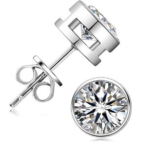 Moissanite Stud Earrings, 0.5CT-2CT D Color VVS1 Brilliant Round Cut 925 Sterling Silver Bezel Earrings for Women or Men