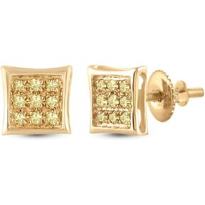 Yellow Diamond Earrings Solid 10k Gold Men's Square Studs 1/20 Ctw. (.05 Ctw.)