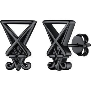 FaithHeart Black Satan Stud Earrings for Men Baphomet/Skull/Leviathan/Lucifer Earrings Stainless Steel Lightweight Earrings Gothic Punk Satanic Jewelry