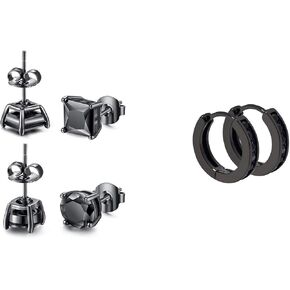 Tarsus Unisex Black Hoop Earring + Black Zirconia Earrings Set