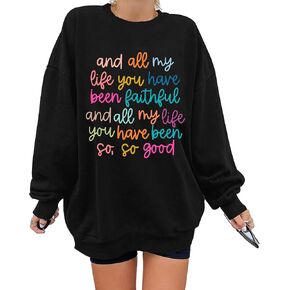 KIMSOONG Christian Sweatshirts for Women Worship Lyrics Letter Print Faith Jesus Shirts Oversized Bible Verse Shirt Tops