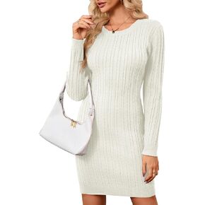 Women's Bodycon Pullover Mini Sweater Dresses Crew Neck Long Sleeve Knit Winter Sweaters Dresses