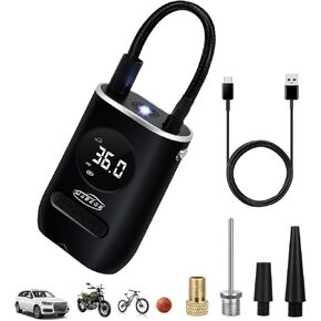 Smart Portable Air Compressor Tire Inflator - Cordless Electric Air Pump with 150PSI, Pressure Gauge, Emergency Light, Auto Shutoff, and LCD Display for Car, Motorcycle, Bike, and Balls
