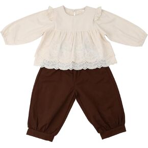 HOOLCHEAN Toddler Little Girls Spring Fall Lace Swing Top and Pants 2pcs Set