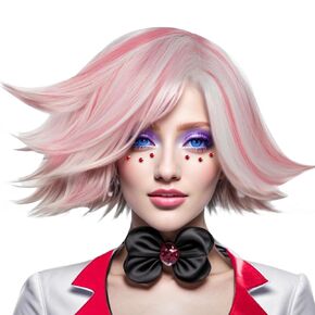 BESTBEL+Hair Cap Angel Dust Wig Short White and Pink Wig for Men Short Spiky Wig White and Pink Anime Wig for Halloween Cosplay Mens Cosplay Outfit Wig Synthetic Wig for Costume Party