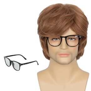Miss U Hair Mens Wigs Short Brown Wig with Glasses Male Cosplay Wig Halloween Party Costume Wig