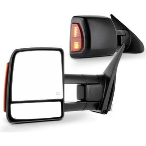 SCITOO Towing Mirrors fit 2007-2017 for Toyota for Tundra with Power Control Heated Turn Signal Black Housing Manual Extending and Folding Towing Mirror
